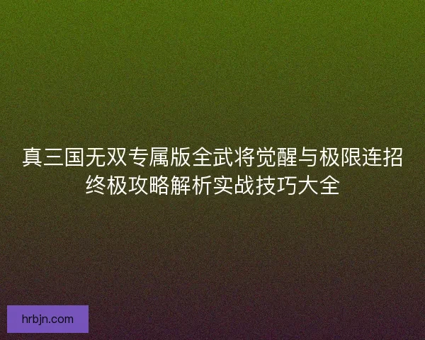 真三国无双专属版全武将觉醒与极限连招终极攻略解析实战技巧大全
